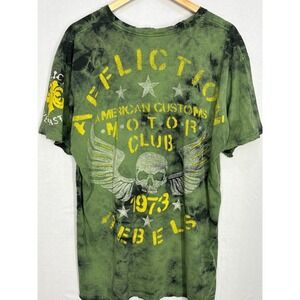 Affliction Shirt Reversible Customs Motor Club Rebels Men's XL Green Vintage